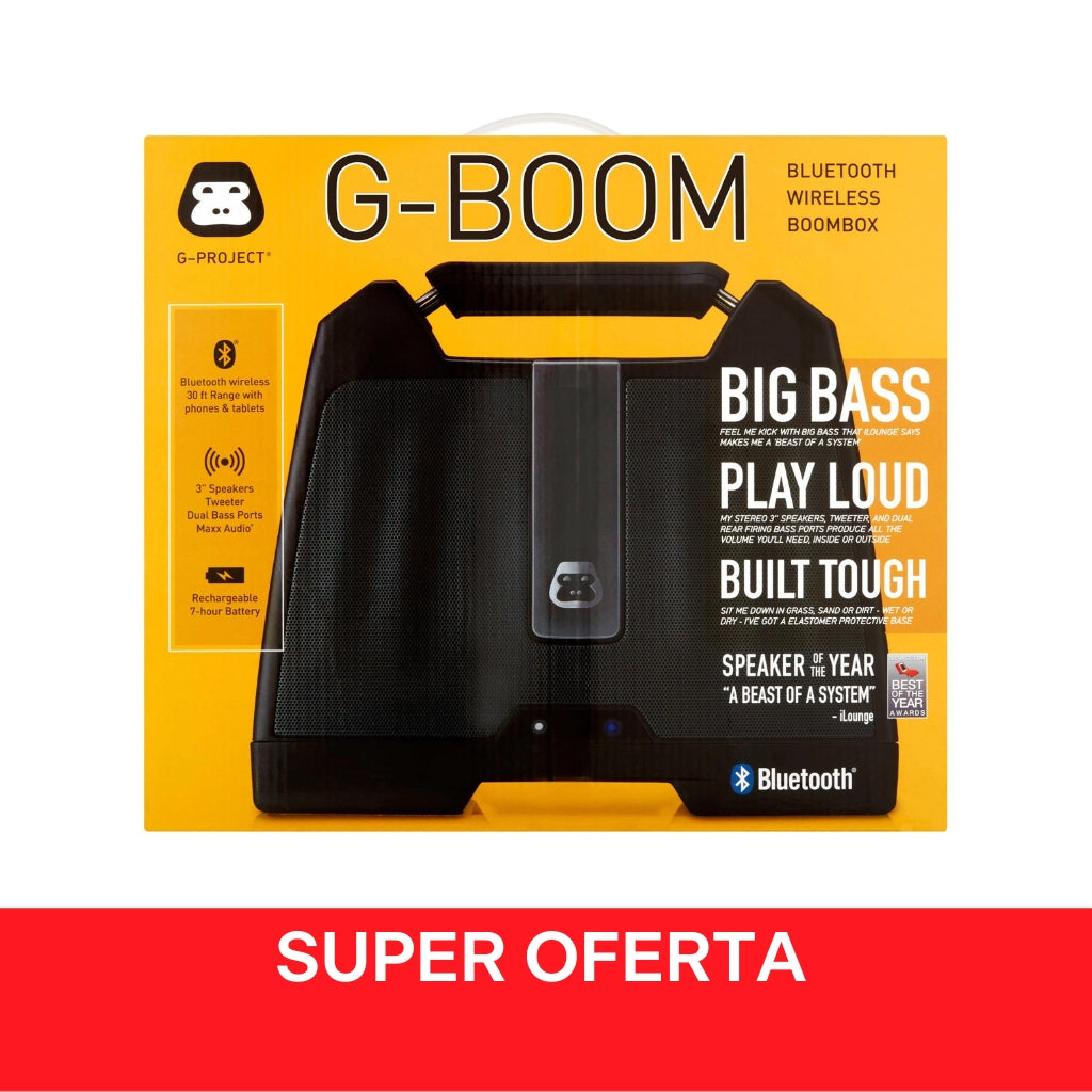 Parlante G-Boom inalámbrico Bluetooth, altavoz resistente para exteriores, altavoz portátil con batería recargable.